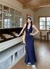 Korean Lace Splicing Floral Suspender Dress for Women's New Small Man Pinching Waist and Looking Thin Hanging Neck Long Skirt