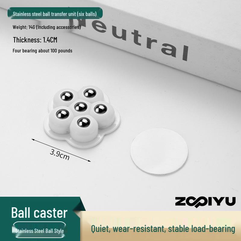 Universal Adhesive Caster Wheels, Silent, Wear-Resistant, Punch-Free Ball Bearings, Thickened Base for Household Use