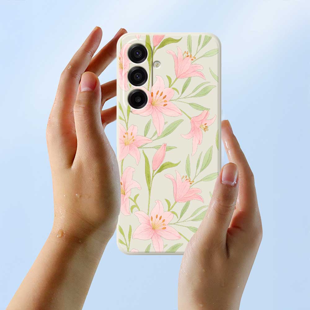 For Samsung Galaxy A17 5G Case Pink Lilies Pattern Printing Straight Edge TPU Phone Back Cover