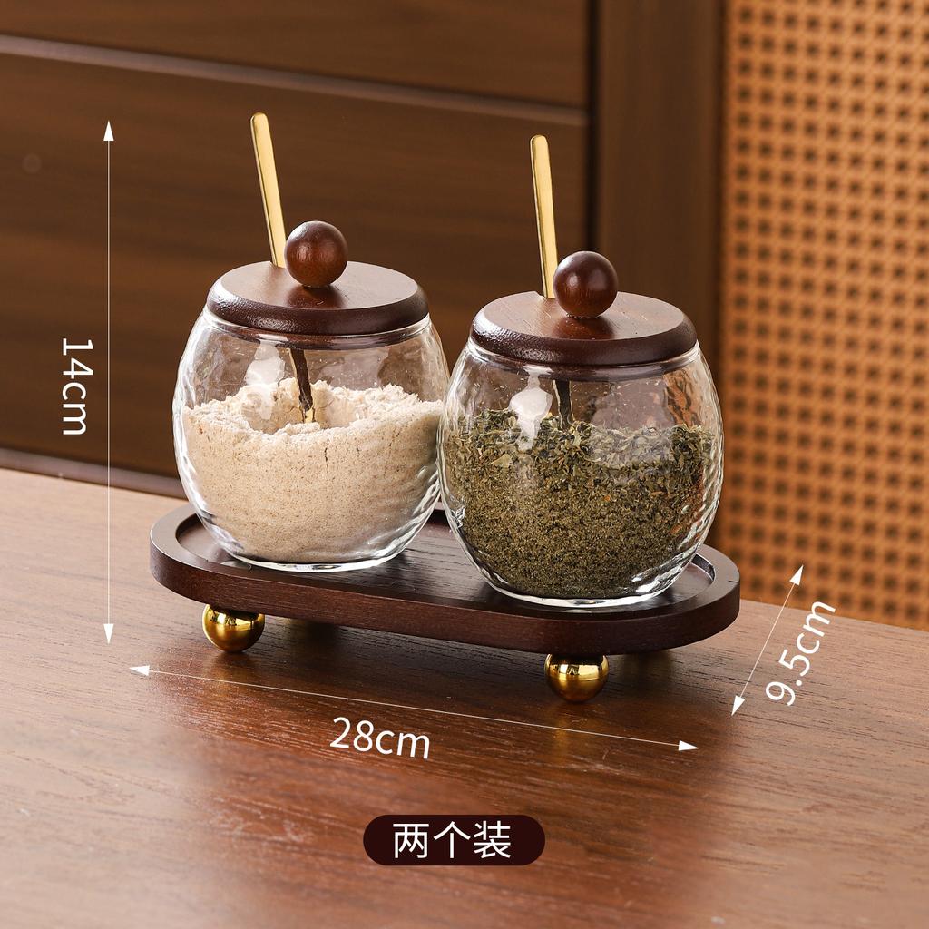 Antique Glass Seasoning Jar Set Home Kitchen High-value Seasoning Jar with Lid Seasoning Box Salt Bottle Kitchen Supplies