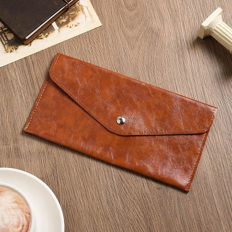 Vintage Leather Cash Envelope Wallet Long Wallet Snap Button Money Holder Minimalist Clutch Purse for Men Women