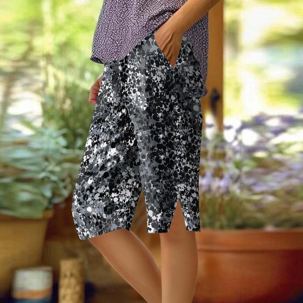 Lockere Kniebundshorts mit Blumenmuster und Seitentaschen für Damen Leichte lässige Sommerkleidung