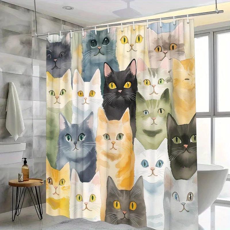 Colorful Cats Shower Curtain - Water-Resistant, Easy To Clean, Adds a Fun and Artistic Touch To Your Bathroom Decor