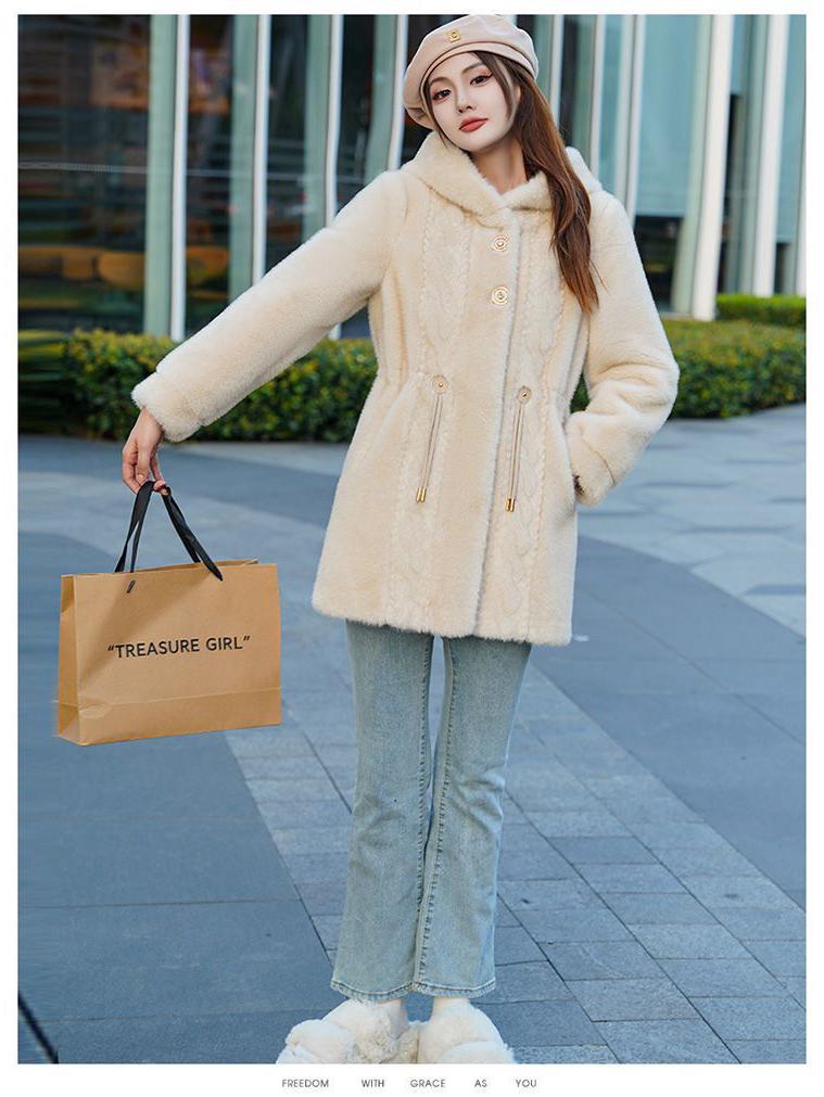 Mink Fur Hooded Mid-Length Winter Coat for Women