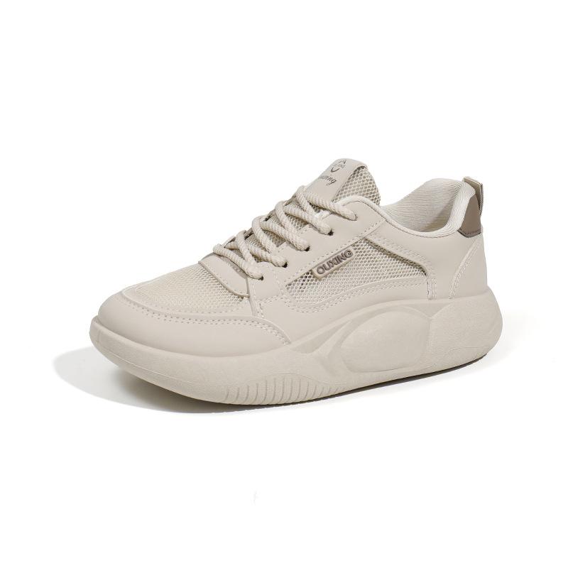 Low-Top Breathable White Shoes for Women Spring New Big Head Bread Shoes Thick-Soled Casual Sneakers Women
