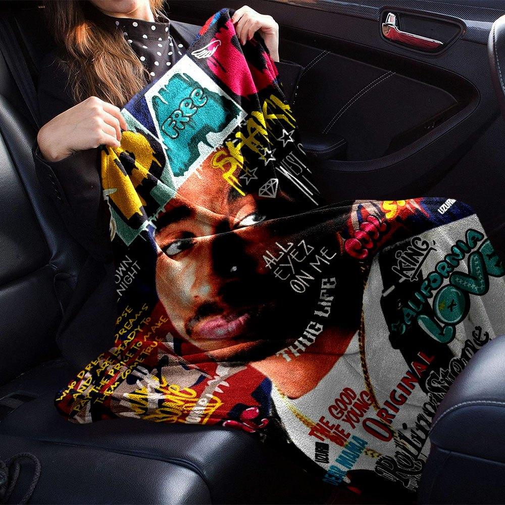 1pc 2Pac Hip-Hop Blanket Soft Lightweight All-Season Multi-Purpose Throw for Sofa, Bed, Office & Picnics, French Style with Iconic Album Art D88