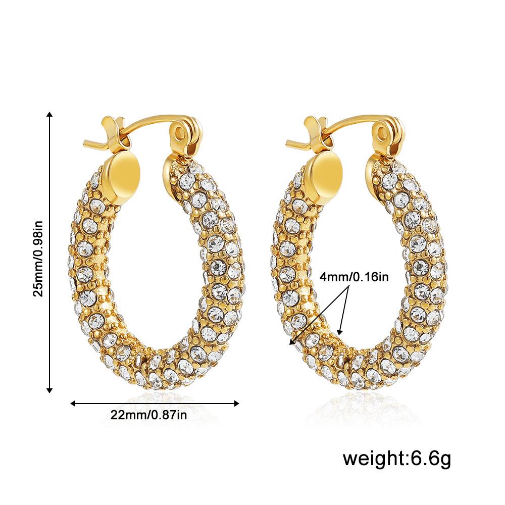 Stainless Steel Plated 18K Gold Kink Earrings Diamond Twist Pearl Exaggerated Full Diamond Earrings