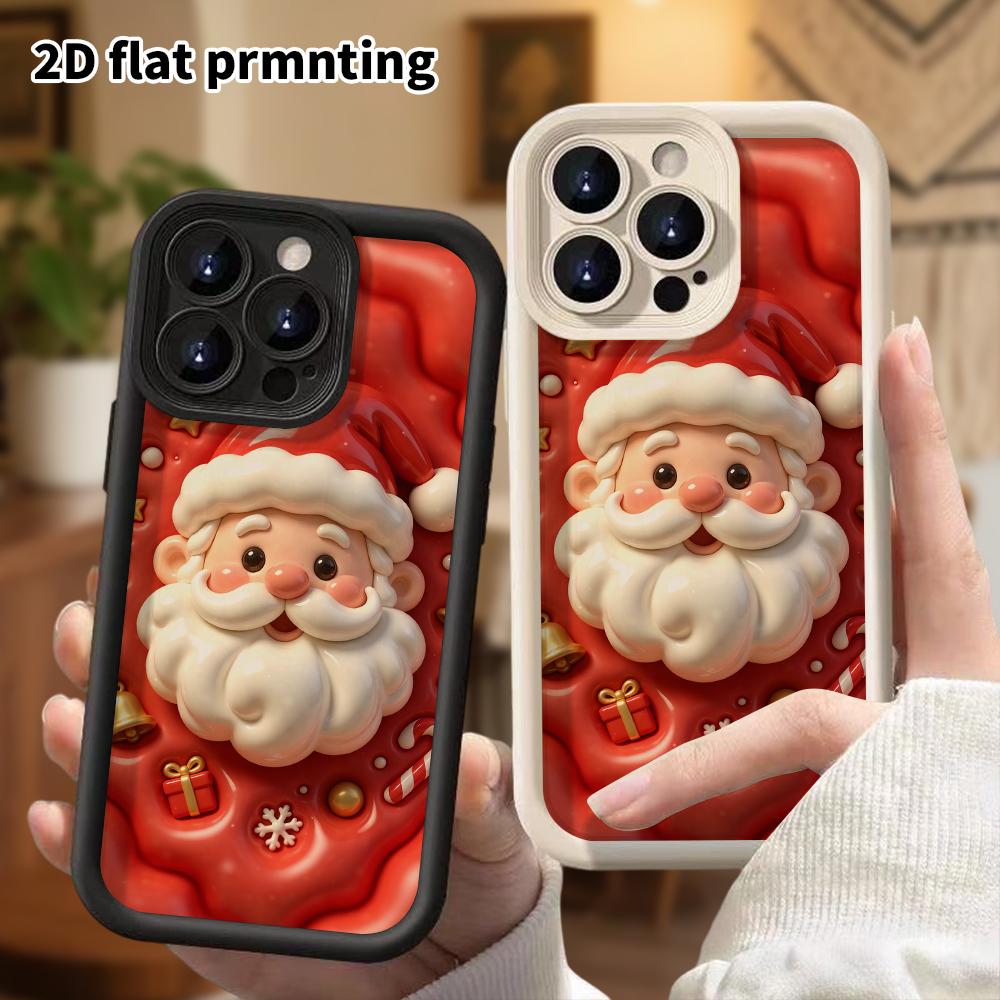 Phone Case: 2D Flat Design Suitable for iPhone 18 17 16 15 14 13 Pro Protective Case, Santa Claus Head, Perfect Christmas and Halloween Holiday Gift