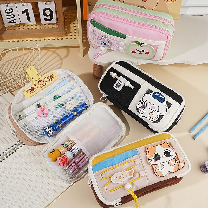 Pencil case 2025 new cute large capacity high value ins style pencil case for girls black cute dog repair pencil case