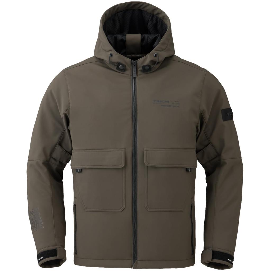 RS TAICHI Motorcycle Wear Riding CE Protector Stretch Softshell RSJ732 DARK KHAKI Jacket, Autumn/Winter, Windproof, Cold-Proof, Built-In, Hoodie, WM,
