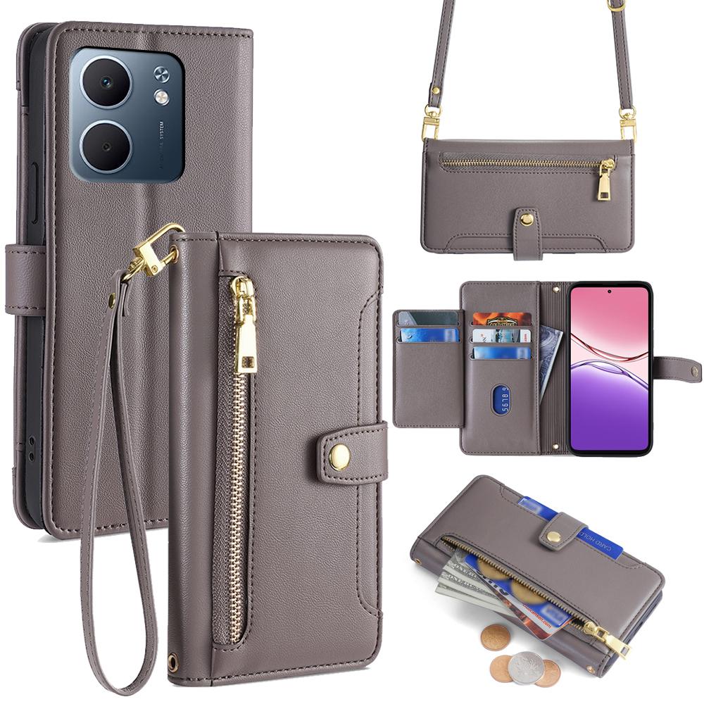 Δερμάτινη Θήκη για Oppo A5x 5G Πορτοφόλι με Τσέπη με Φερμουάρ Κάλυμμα Τηλεφώνου με 2 Λουράκια