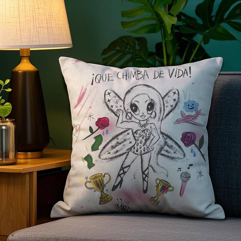 Cartoon Manana Sera K-Karol G Pillow Case Sofa Living Room Bedroom Double-Sided Printing Square Cushion Nap Time Pillow Case