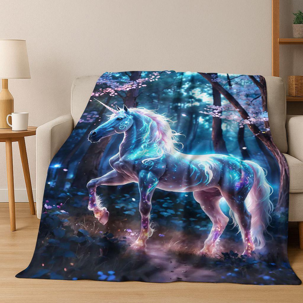 Kreslený duhový jednorožec Elfové Dívka Dárek Flanelová deka, Útulná měkká přehozová deka pro domov Ložnici Postel Pohovku Piknikový potah Děti
