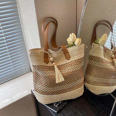 Borsa a tracolla in maglia elegante da donna, borsa intrecciata scavata, borsa tote intrecciata a mano, borse da viaggio per donna