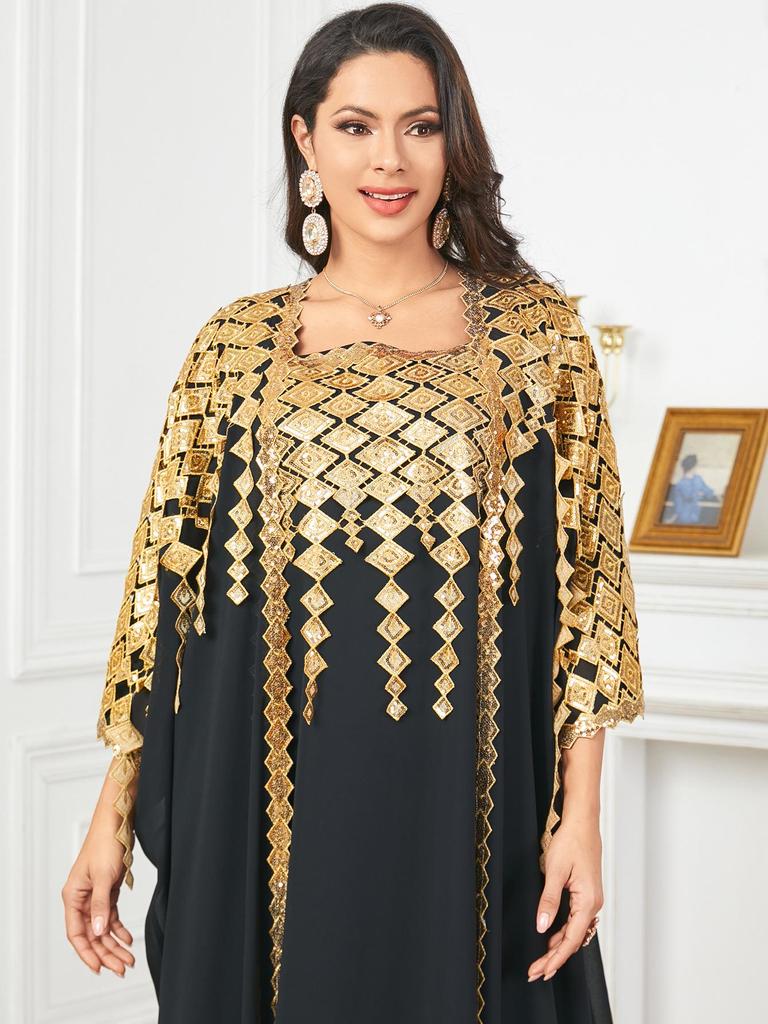 Metallic Color 2025 Muslim Robe Loose Two-Piece Set Dress for Middle East Markets