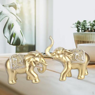 2 Pieces Lovely Feng Shui Sculpture Ornaments, Resin Crafts Trunk Statues Lucky Wealth Figurines for