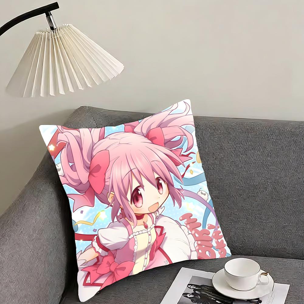 M-Madoka Magicaa Cute Cushion Cover Pillowcase Ultra Soft Skin Friendly Fabric Cloud Like Comfort & Concealed Zipper