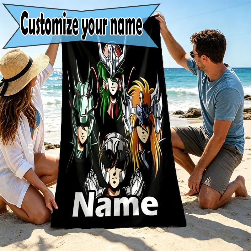 Custom Name Personalized Saint Seiya Print Beach Towel, for Trip Camping Beach Party Home Decor, Birthday Gift for Family & Friends