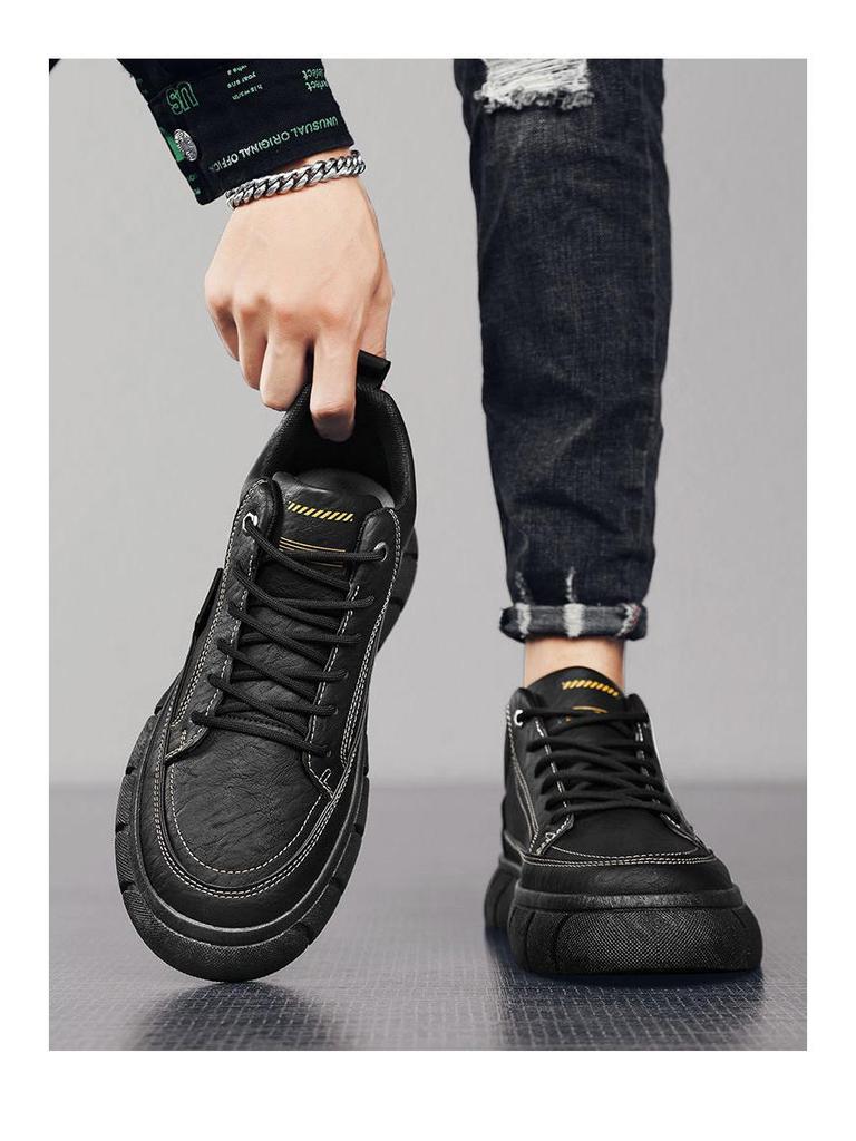 Men's Black Waterproof Non-slip Leather Chef & Work Shoes, Versatile Casual Sports Skate Shoes