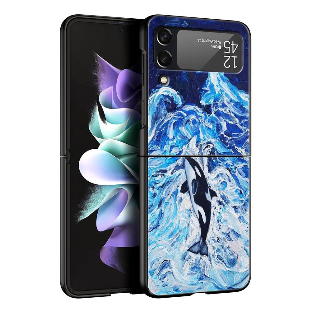 Orca ocean lovely killer whale Phone Case For Samsung Galaxy Z Flip3 Flip4 Flip5 PC Shell For Z Flip 3 4 5 Hard Folding Cover
