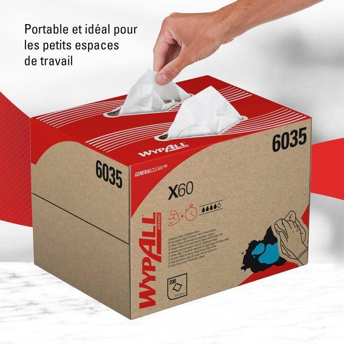 Chiffons WypAll X60 General Clean 6035 – Chiffons blancs – 1 boîte BRAG x 200 chiffons de nettoyage blancs