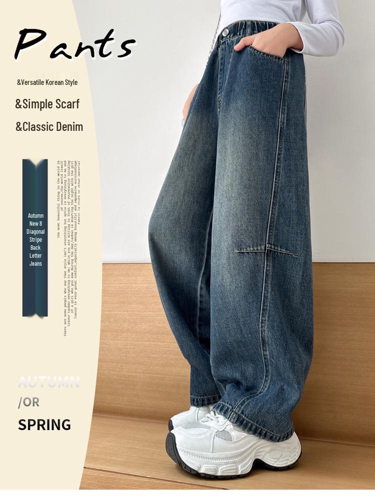 Mädchen 2025 Trendige Scimitar Jeans - Modische Freizeithose für große Mädchen, Perfekt für die Frühlings- und Herbstsaison