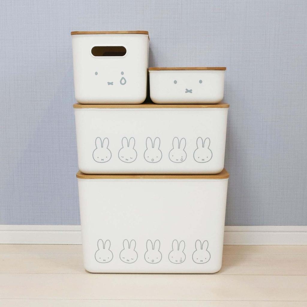 Okato Miffy Bambus Aufbewahrungsbox mit Deckel, Mittel, Stapelbar, Breite 26 x Höhe 16,2 x Tiefe 17,5 cm