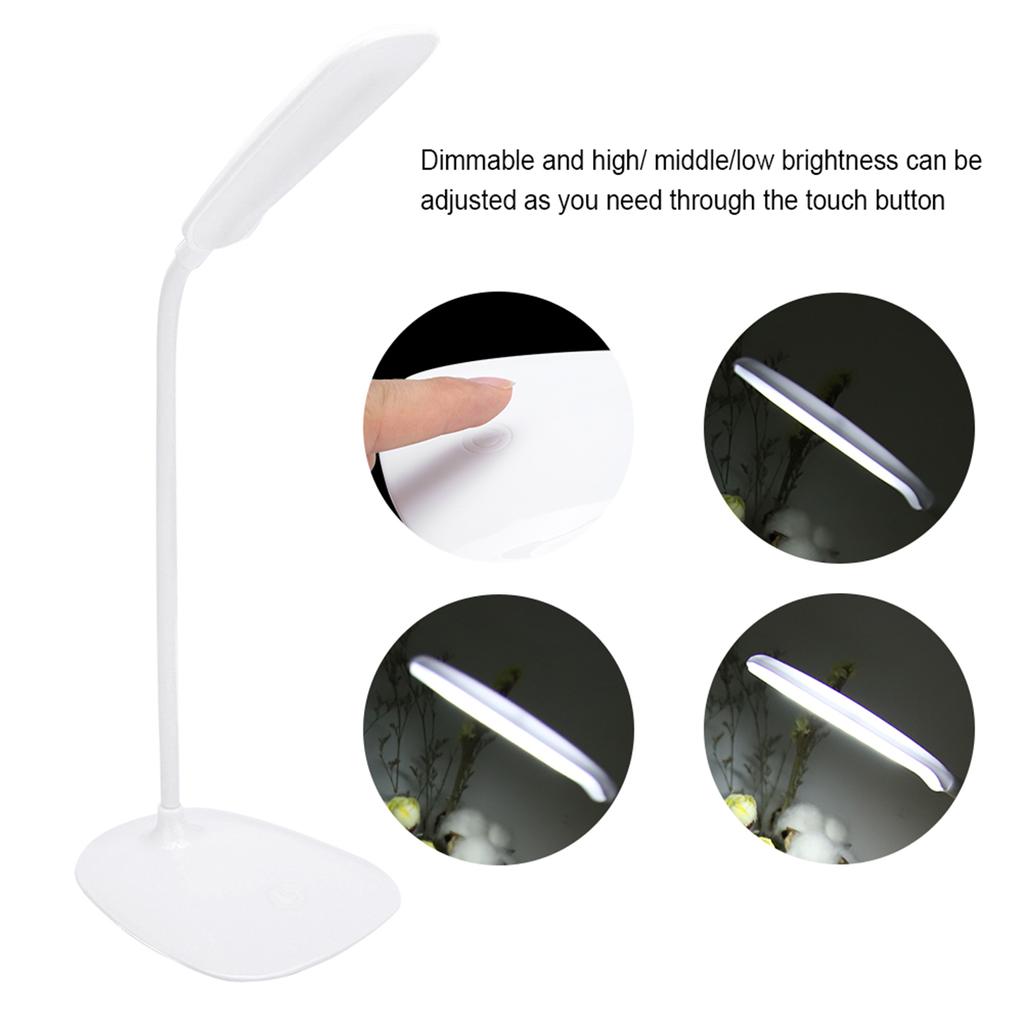 LED USB Flexible Table Lamp Tabletop Bedside Touch Switch Dimmable Reading Studying Light
