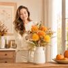 Artificial Fall Flower Arrangement with Pompon Chrysanthemums and Filler for Tabletop Vase Home Decor