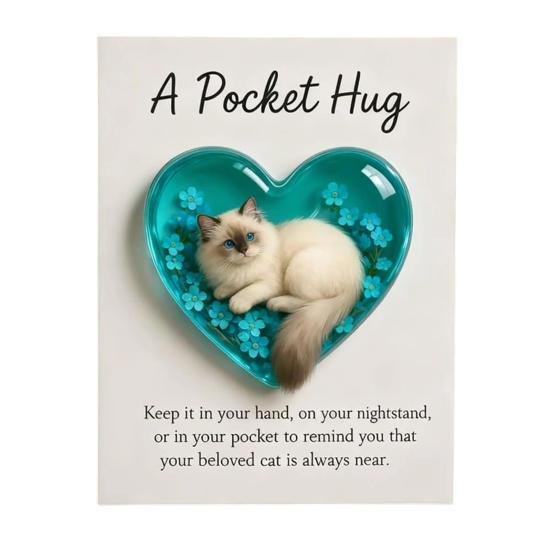 Cat Memorial Pocket Hug with Inspirational Card Emotional Support Love Heart Shaped Cat Pocket Token Decoration Cat Owners Keepsake Gift