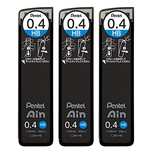 Pentel Ain Stein Mechanical Pencil Lead, 0.4mm, HB, 3-Pack (AMZ-XC284HB3P)