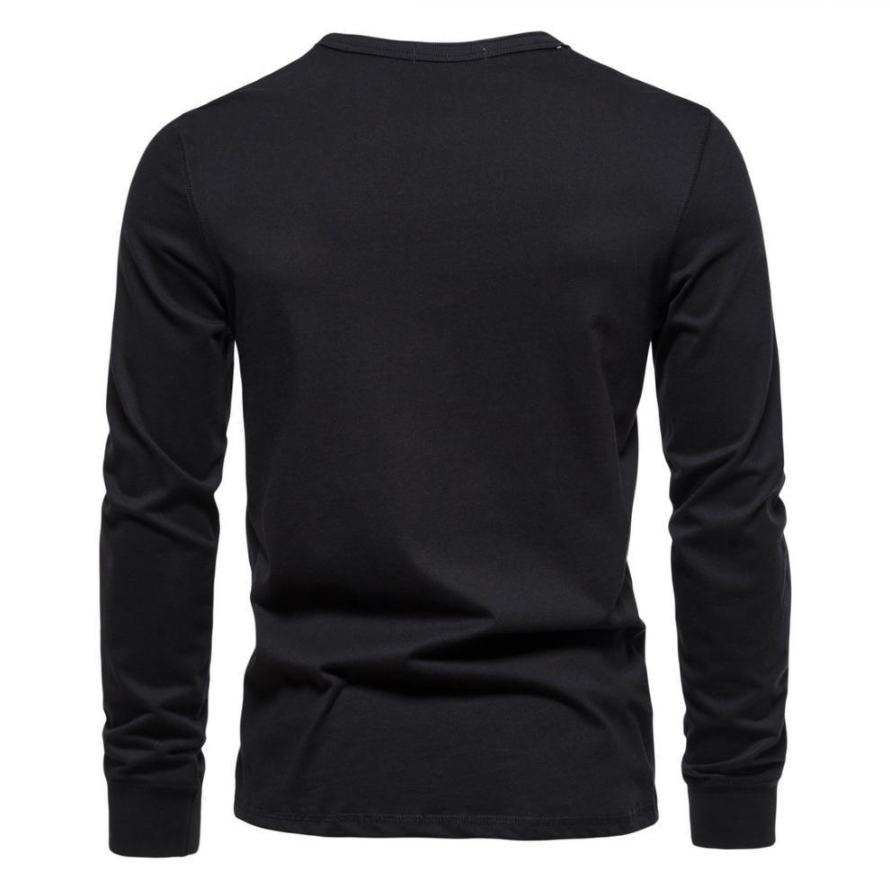 2023 Men's European & American Henley Collar Long Sleeve Solid Casual T-Shirt