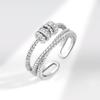 925 Silver Plated Double Layer Zircon Open Ring for Women Fashion Simple Rotatable Adjustable Ring Jewelry Birthday Gift