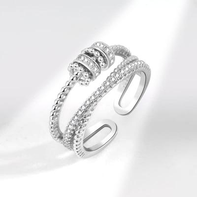 Copper Plated Double Layer Zircon Open Ring For Women Fashion Simple Rotatable Adjustable Ring Jewelry Birthday Gift
