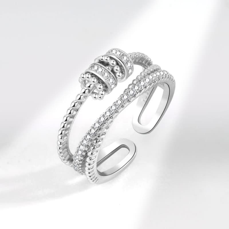 925 Silver Plated Double Layer Zircon Open Ring for Women Fashion Simple Rotatable Adjustable Ring Jewelry Birthday Gift