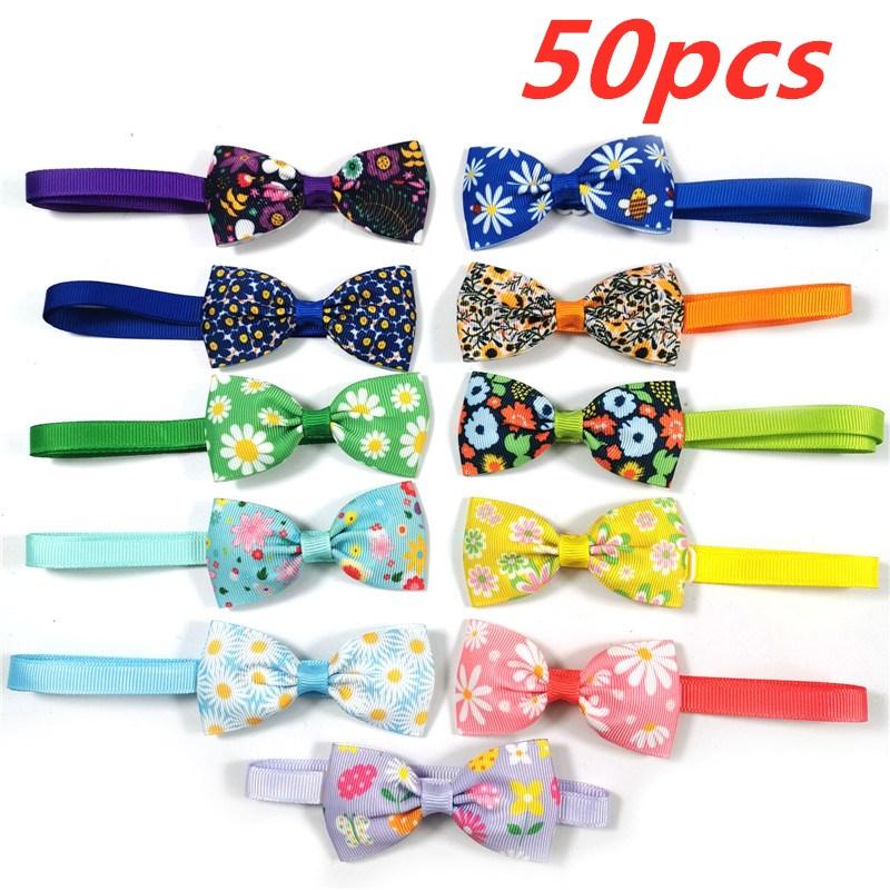 50/100pcs Spring Pet Dog Flower Bow Ties Small Dog Pet Puppy Bow Tie Neckties Dog Grooming Accessories Supplies for Small Dogs