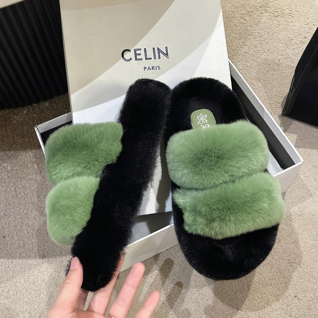 Mao Mao Schuhe Damen tragen neue Herbst- und Wintermode Ausgehen Dicksohlige Plüsch Haus Baumwollpantoffeln