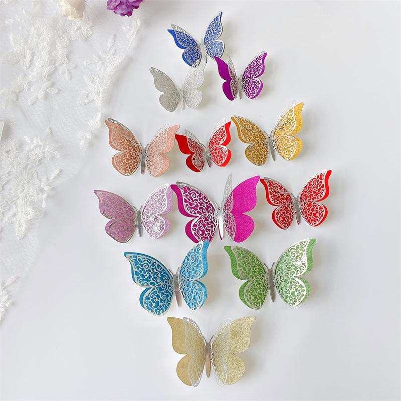 12 Stück 3D Doppelschicht Schmetterling Wandaufkleber an der Wand für Heimdeko DIY Schmetterlinge Kühlschrankmagnet Aufkleber Raumdekoration