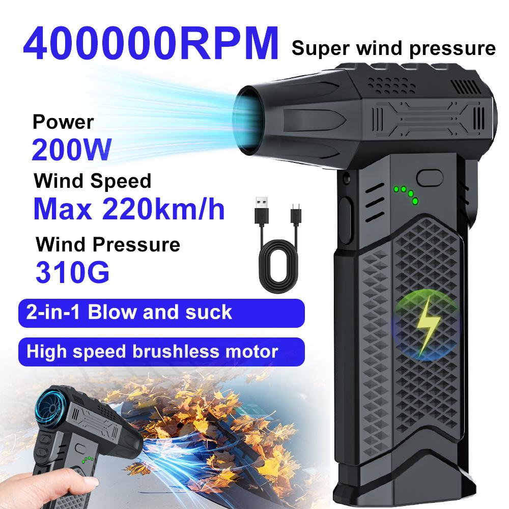 400000RPM Electric Air Duster Violent Fan Blow and Suction 2 In 1 Portable Turbo Jet Fan Blowing Snow Cleaning Blower Tool B002 Type-C Charging