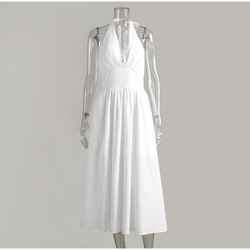 Dámské letní bavlněné dlouhé šaty bez rukávů, sexy výstřih do V, boho maxi šaty, volný styl, dlouhé šaty, oblečení