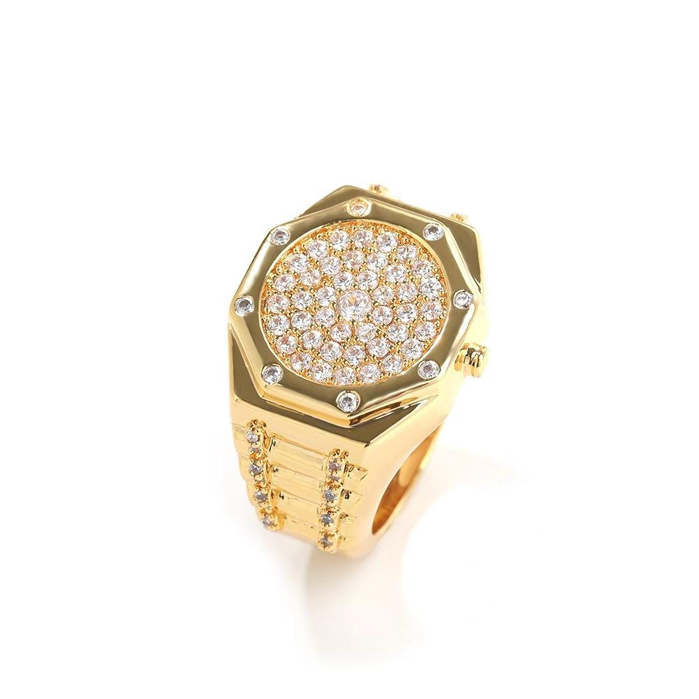 Hip Hop Punk AP Watch Ring Copper Inlaid Zircon ins Style Personality Trend Men's Ring