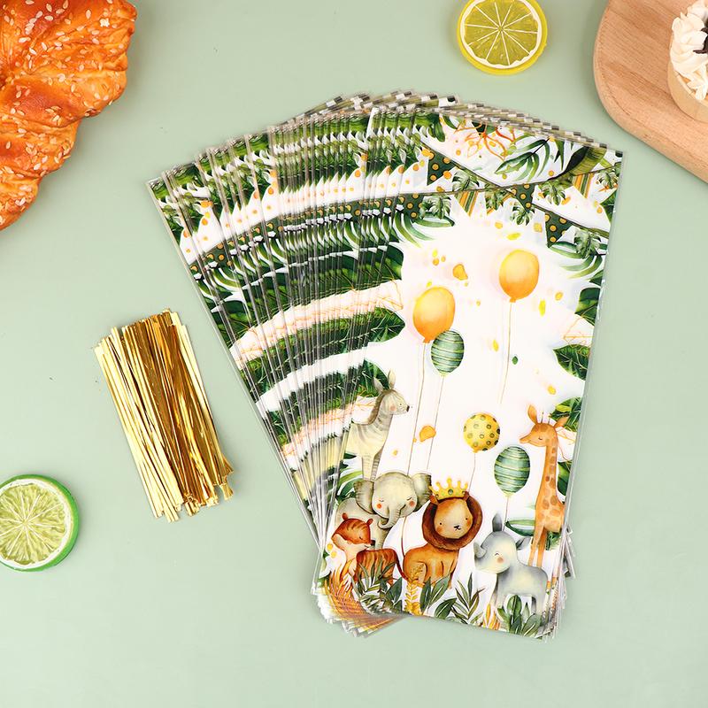 50Pcs Party Candy Bags Jungle Animals Construction Birthday Theme Gift Bags