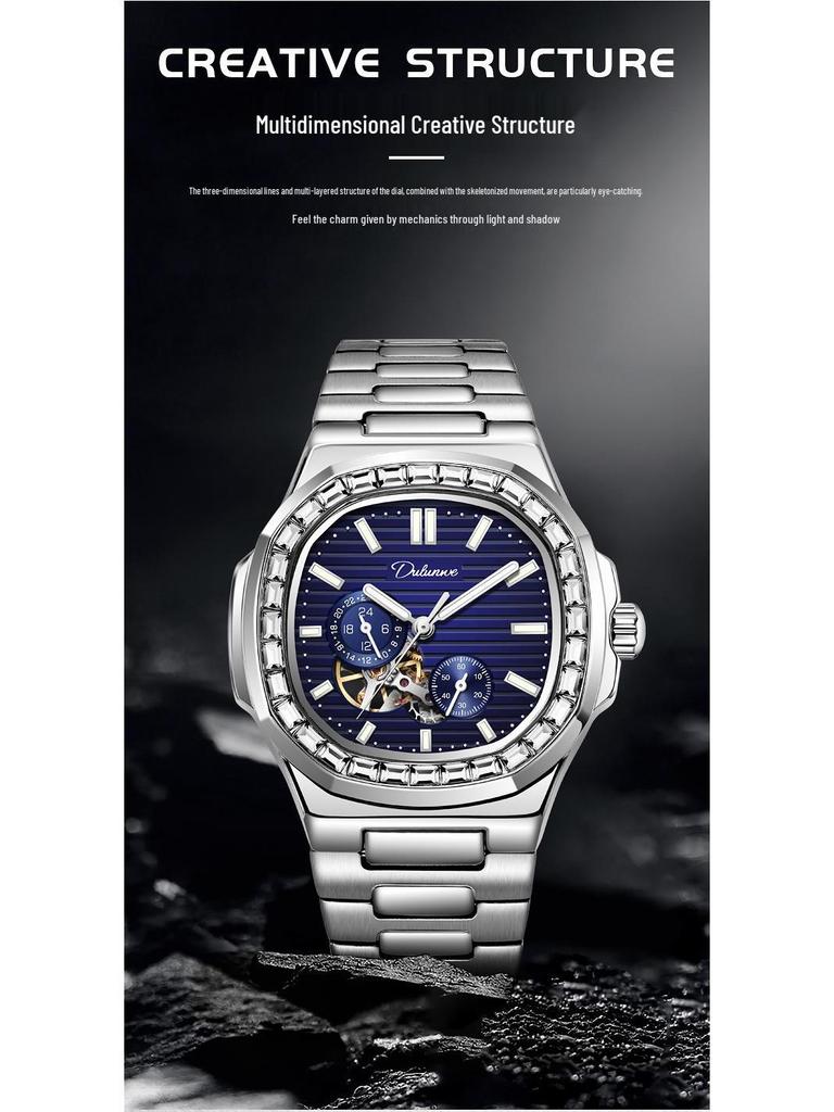 Durenwei Men's Luminous Nautilus Automatic Waterproof Watch with Transparent Skeleton Design
