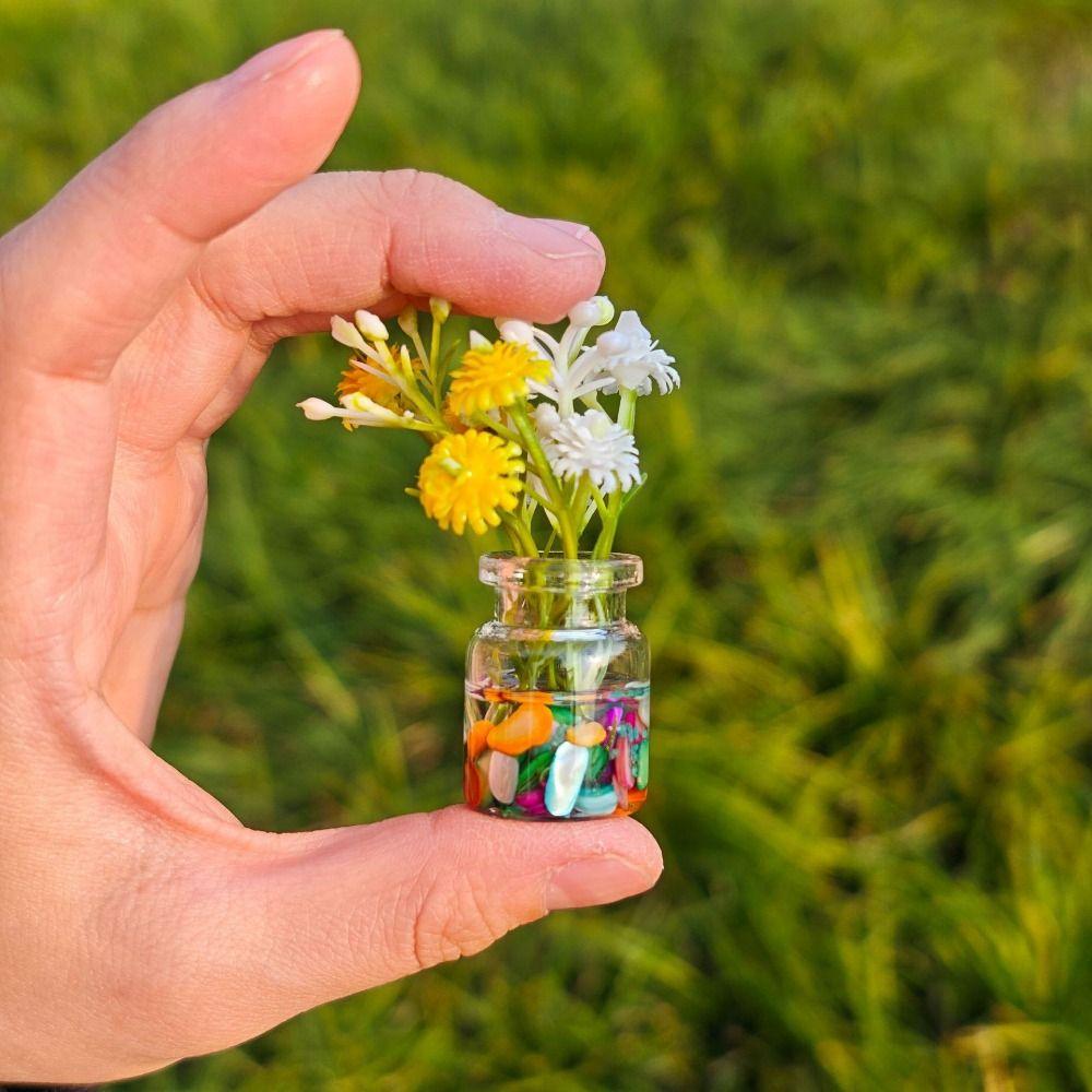10Pcs Creative Glow-in-the-dark Vase Glass Material Faux Flowers Luminous Small Vase Decorative Random Style