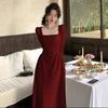 Red longsleeved dress women's spring and autumn engagement dress bridal toasting clothes can usually wear red skirt long dress