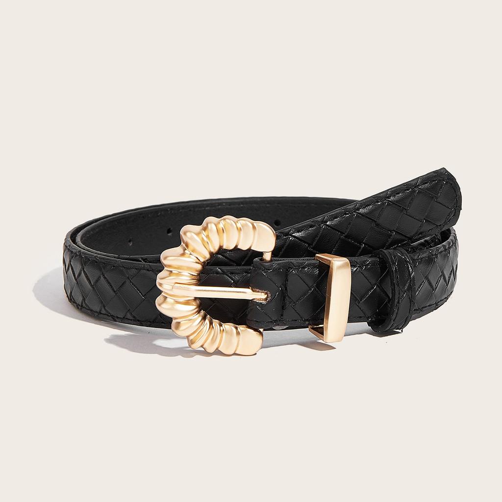 Stylish Womens Leather Waist Belt With Pearl Gear Buckle For Daily Casual Outfits чёрный