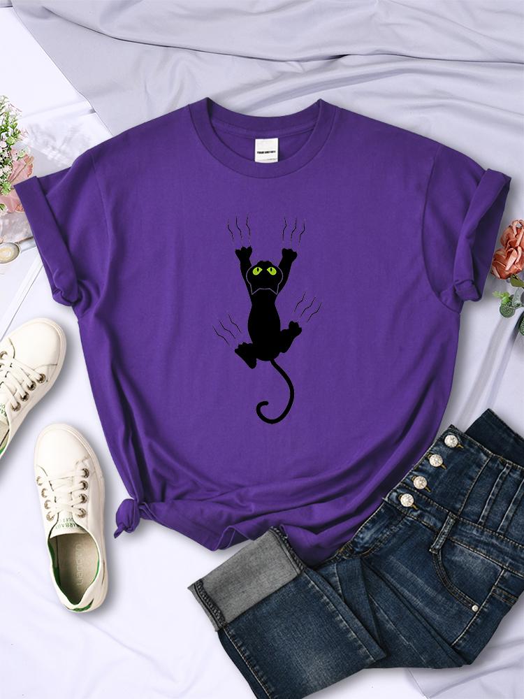 Naughty Black Cat Printed Women Tee Clothing Casual Breathable Short Sleeve Vintage Summer O-Neck Tops Fashion Womans T-Shirts