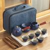 Black pottery Kung Fu tea set, cheap ceramic side handle pot with tea tray, portable complete set of business gifts