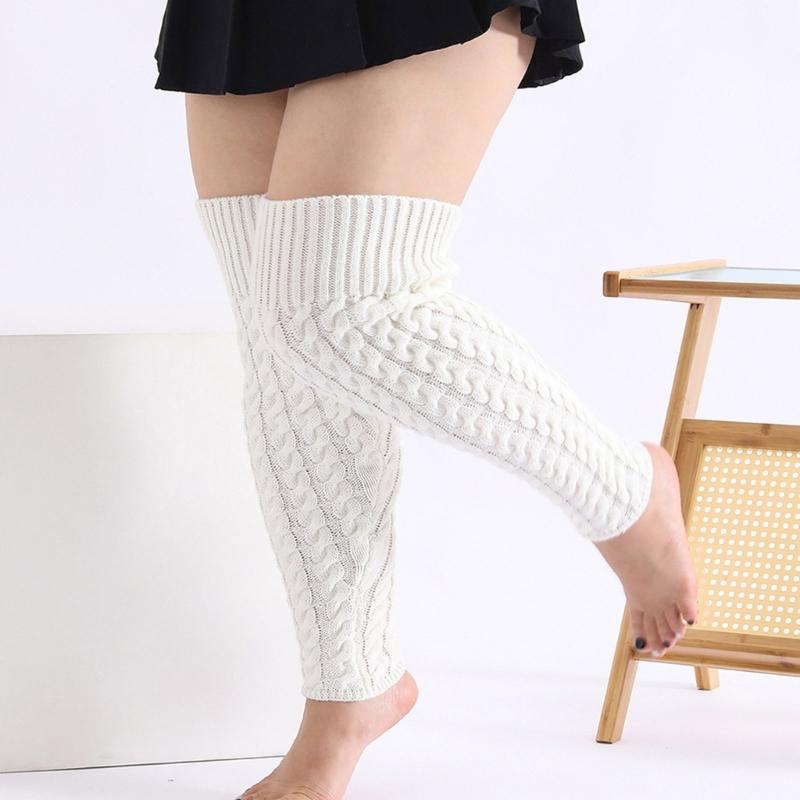 Scaldamuscoli da Donna Taglie Forti Lavorati a Maglia a Treccia Sopra il Ginocchio Alti sulla Coscia Calzini Senza Piedi Caldi Calze per Stivali Invernali Streetwear