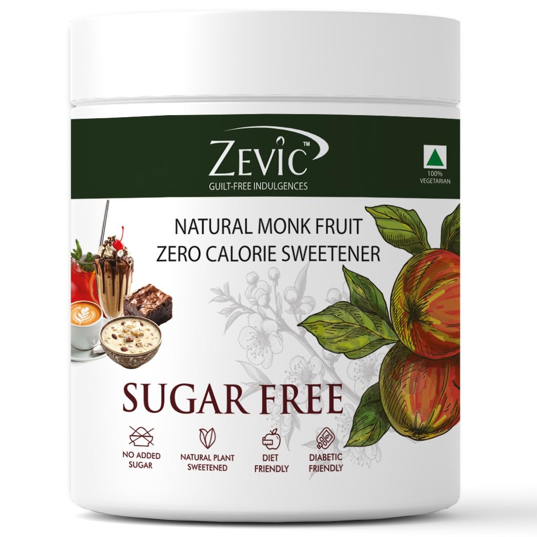 ZEVIC Monk Fruit Sweetener Organic Powder | 100% Natural Sugar Free | Vegan  Zero Calories | Keto Natural Sugar Substitute | Diabetic Friendly Sug